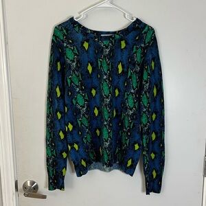 Equipment Femme Blue & Green Snake Print 100% Cashmere Sweater - Size M